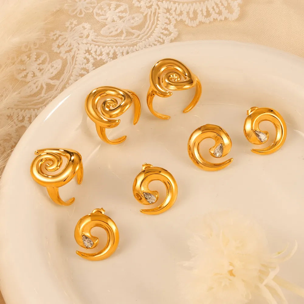 Titanium Steel Zircon Spiral Shape Earrings OutfitFlow
