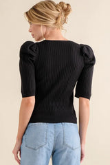 And The Why Puffed Half Sleeve Rib Basic Top OutfitFlow