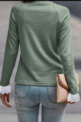 Outfit Flow - Lace Detail Round Neck Long Sleeve T-Shirt