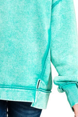 Zenana Acid Wash Exposed-seam Fleece Sweatshirt OutfitFlow