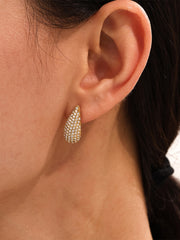 Stainless Steel Inlaid Zircon Teardrop Earrings