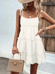Frill Tiered Swiss Dot Cami Dress OutfitFlow