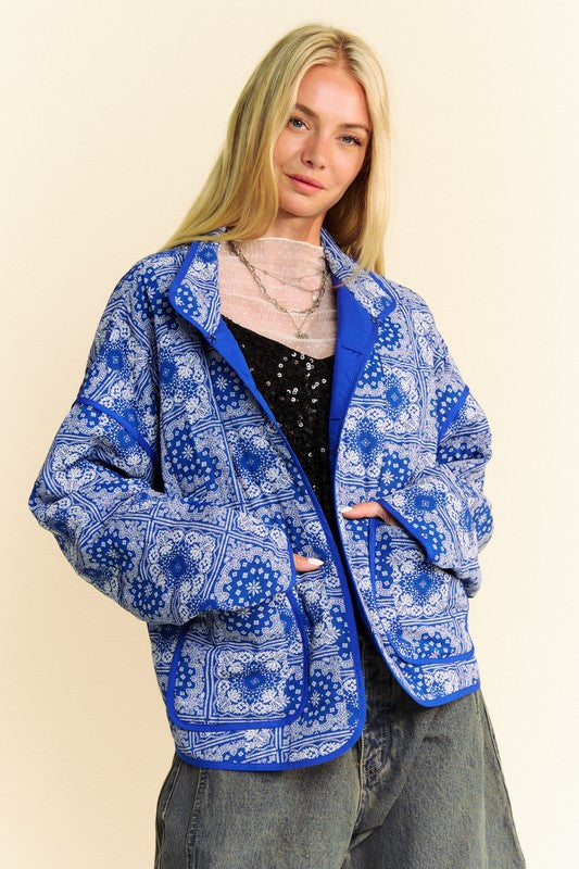 Davi & Dani Vintage Print Open Front Jacket with Pockets