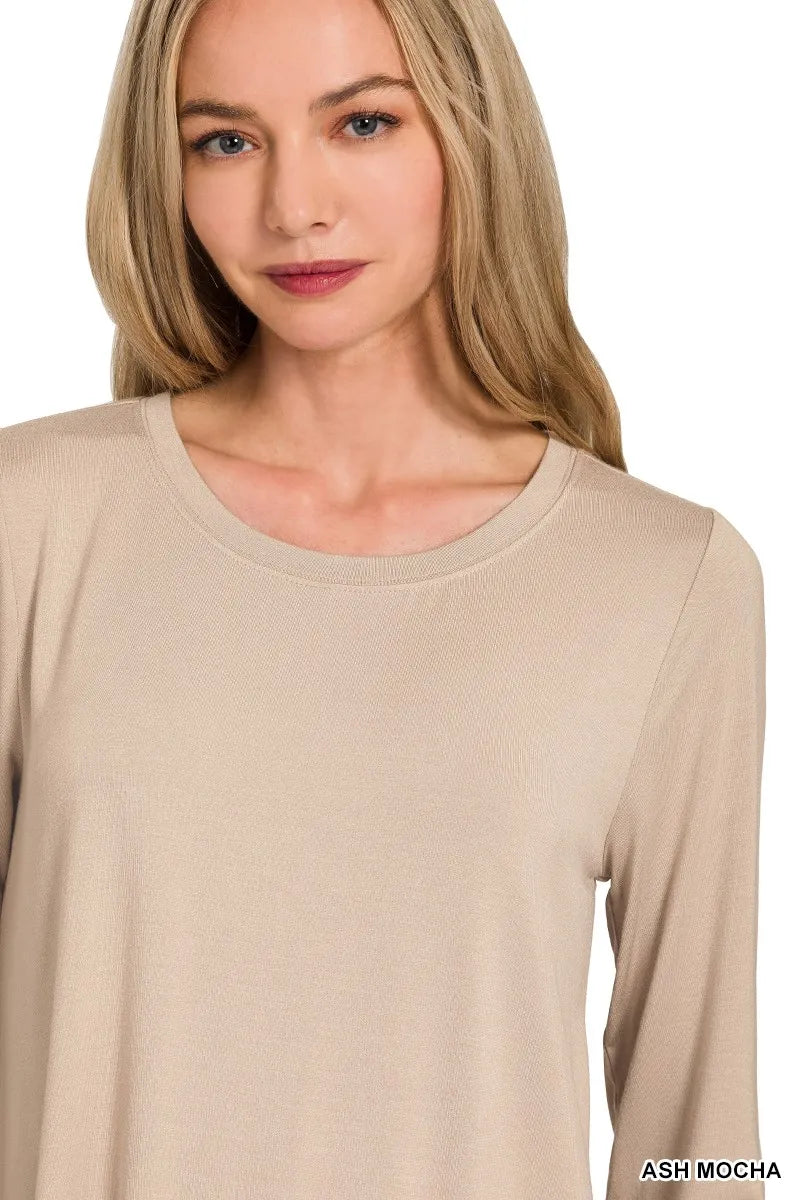 Zenana Flowy Round Hem Rayon Long Sleeve Top Trendsi