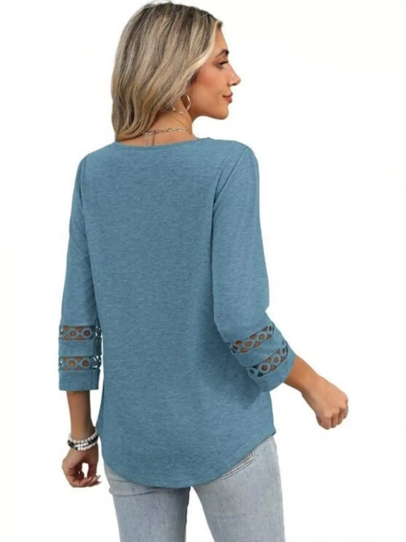 Full Size V-Neck 3/4 Sleeve T-Shirt Plus Size OutfitFlow