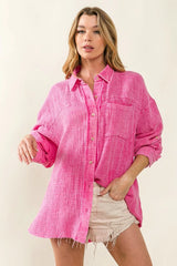 BiBi Raw Edge Detailed Mineral Washed Loose Fit Shirt OutfitFlow