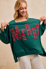 BiBi Christmas Plaid Merry Lettering Fleece Sweatshirt OutfitFlow