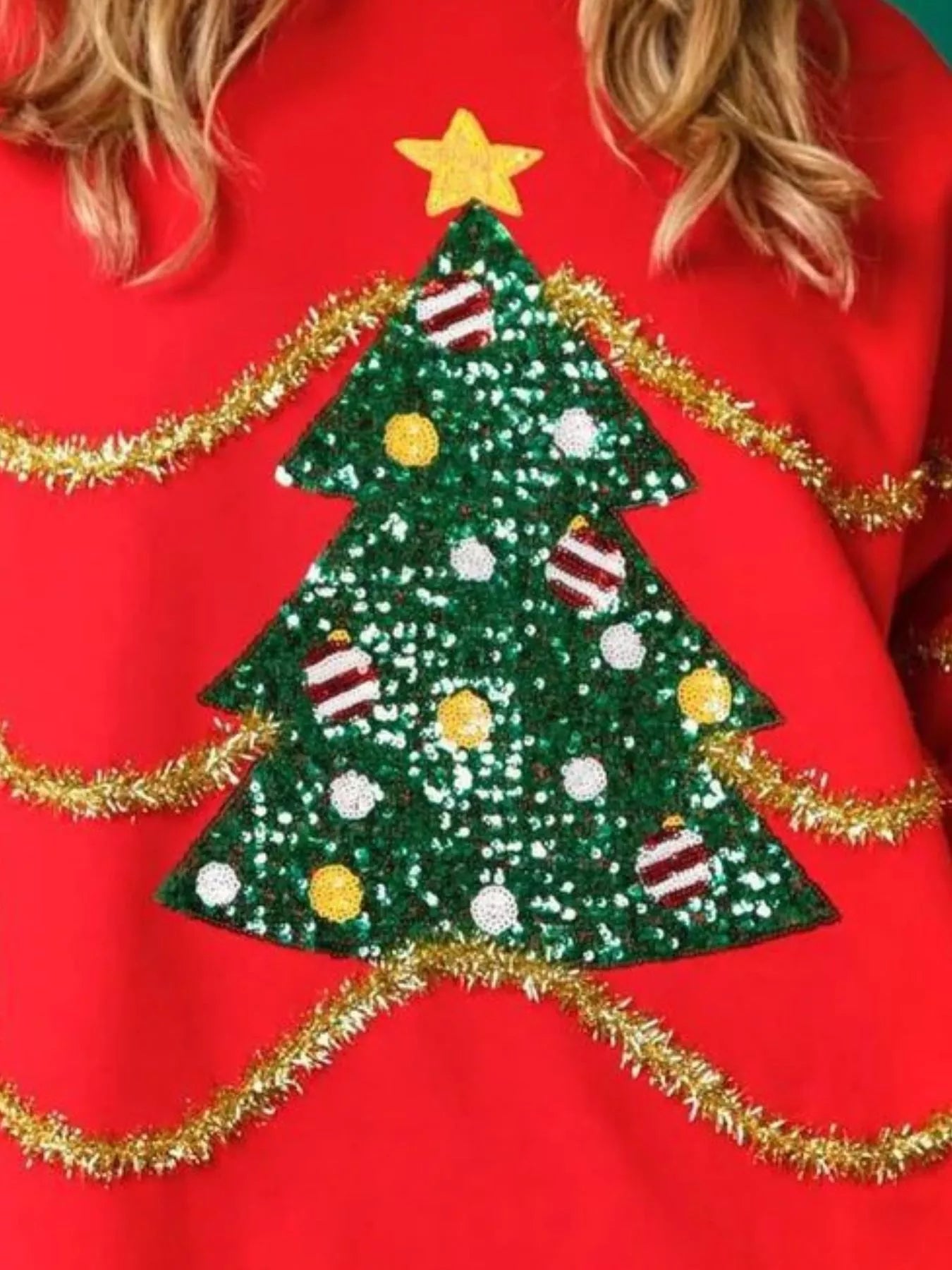 Christmas Tree Round Neck Sweatshirt OutfitFlow