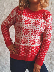 Snowflake Pattern Long Sleeve Sweater OutfitFlow