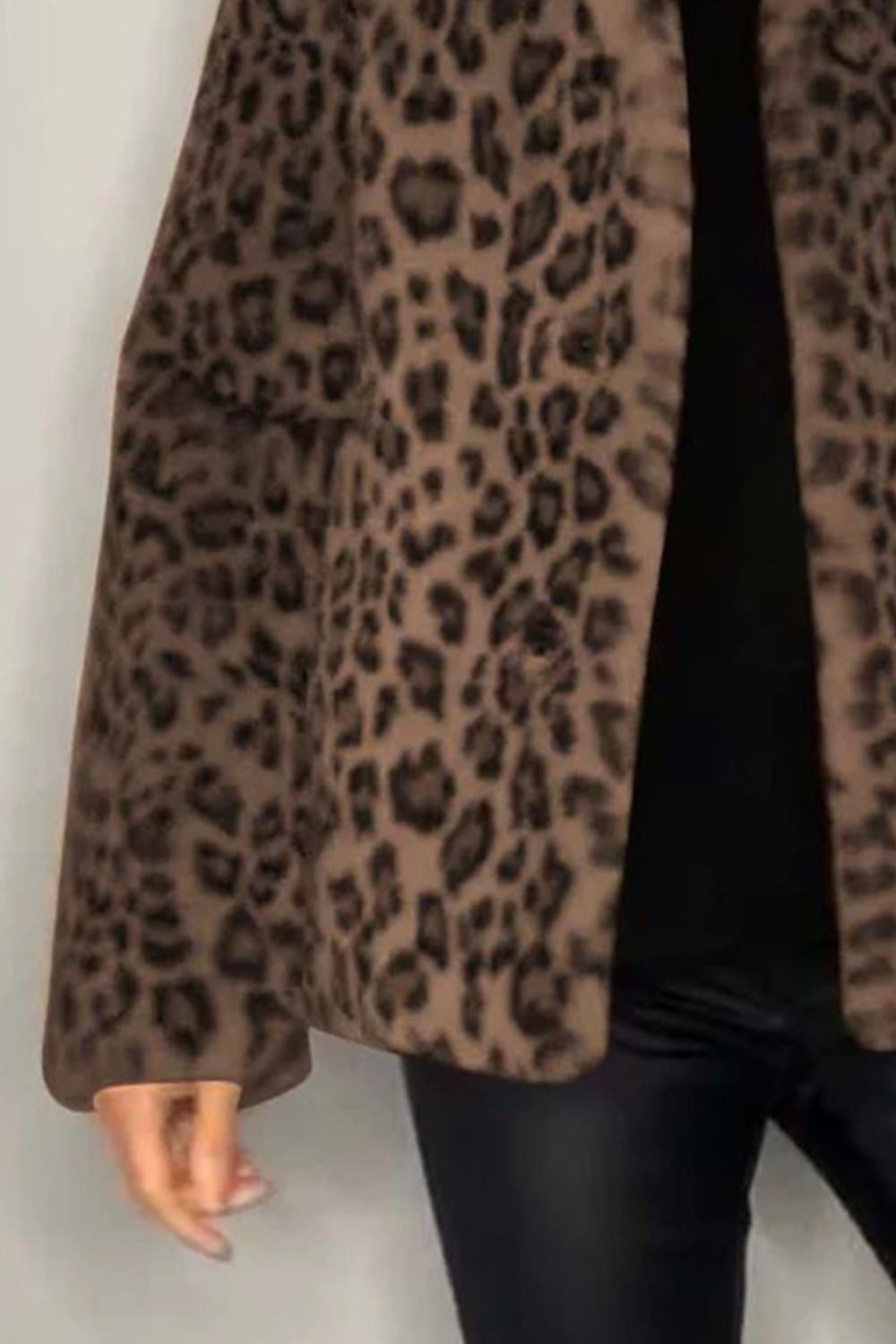 Outfit Flow - Full Size Leopard Furry Collared Neck Long Sleeve Coat