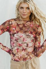 Outfit Flow - Floral Mock Neck Long Sleeve Sheer Top