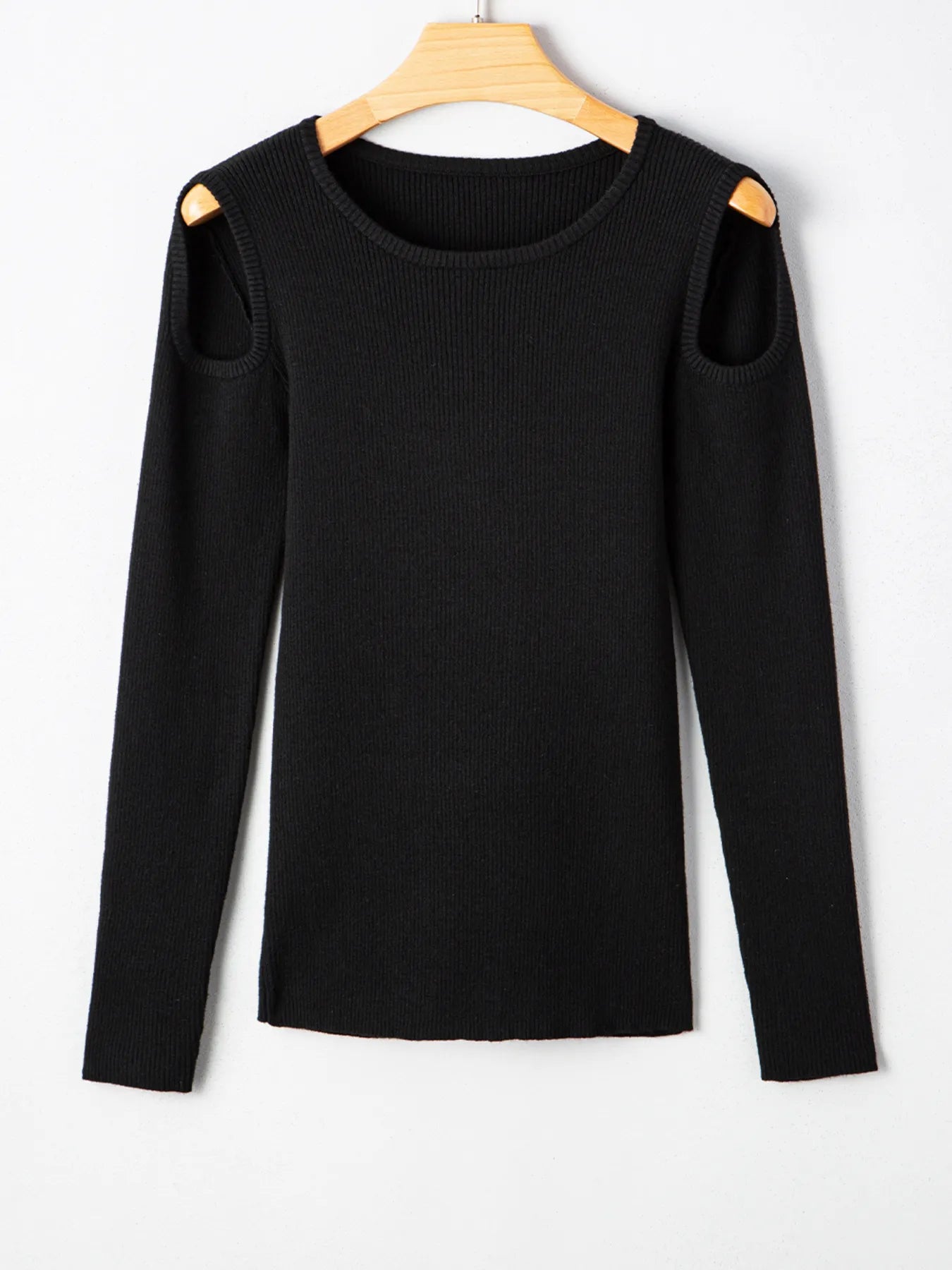 Ribbed Knit Cold Shoulder Sweater OutfitFlow