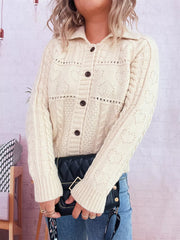 Openwork Cable Knit Button-Up Cardigan OutfitFlow