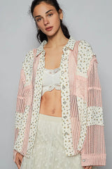 POL Floral Crochet Patchwork Long Sleeve Shirt OutfitFlow