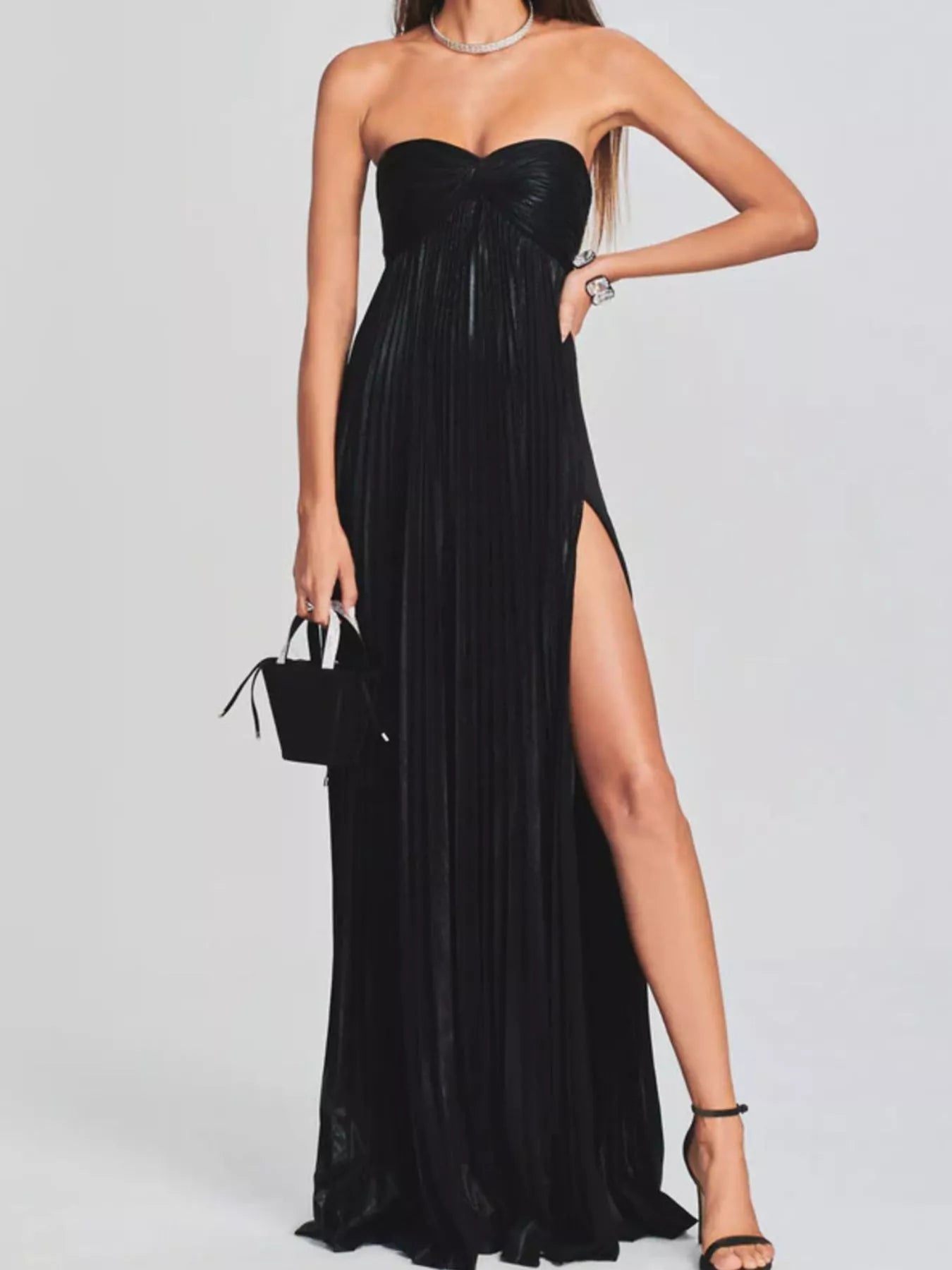 Split Sweetheart Neck Tube Maxi Dress Black OutfitFlow