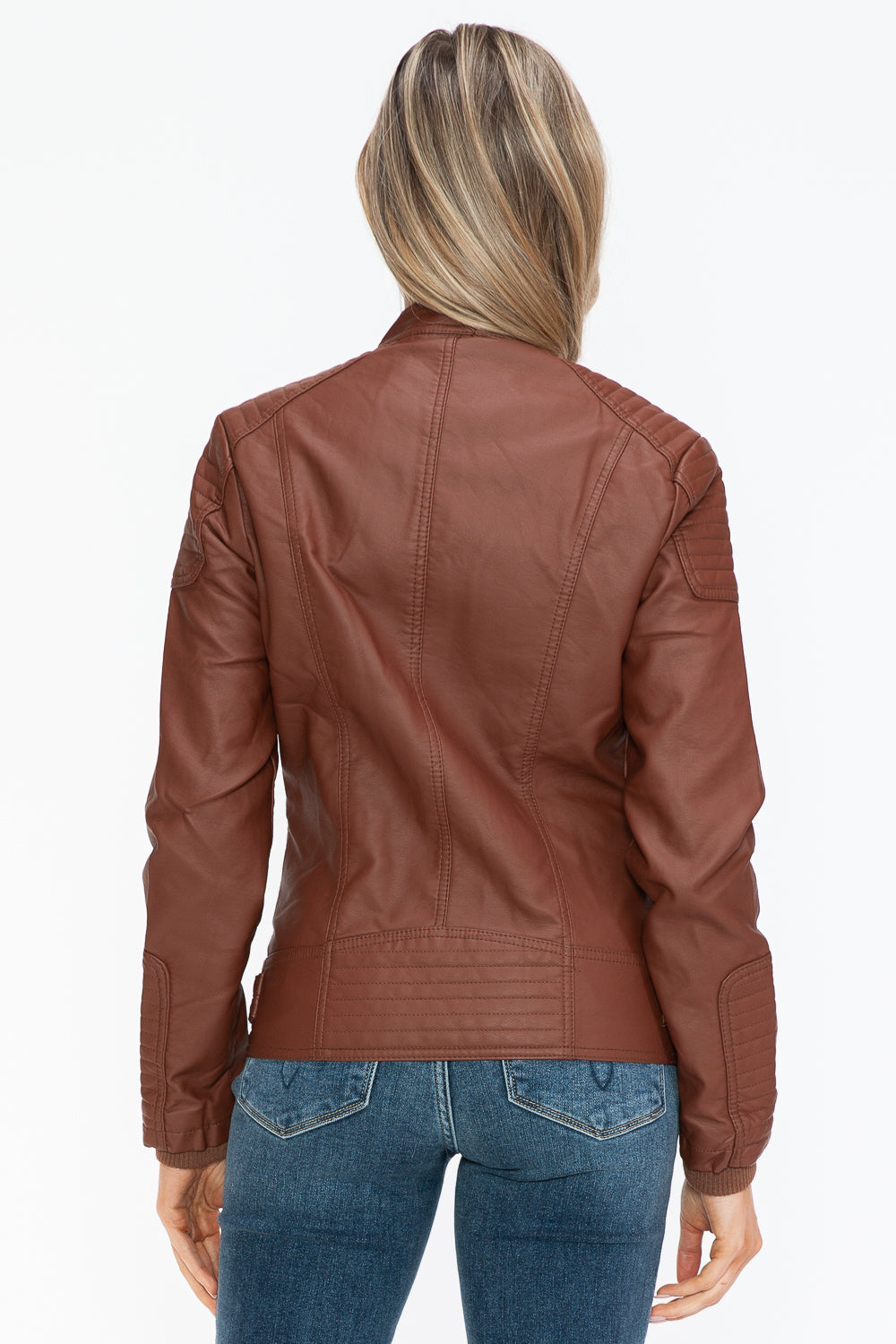 Outfit Flow - Snobbish Faux Leather Biker Jacket with Side Zip Pockets