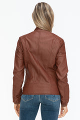 Outfit Flow - Snobbish Faux Leather Biker Jacket with Side Zip Pockets