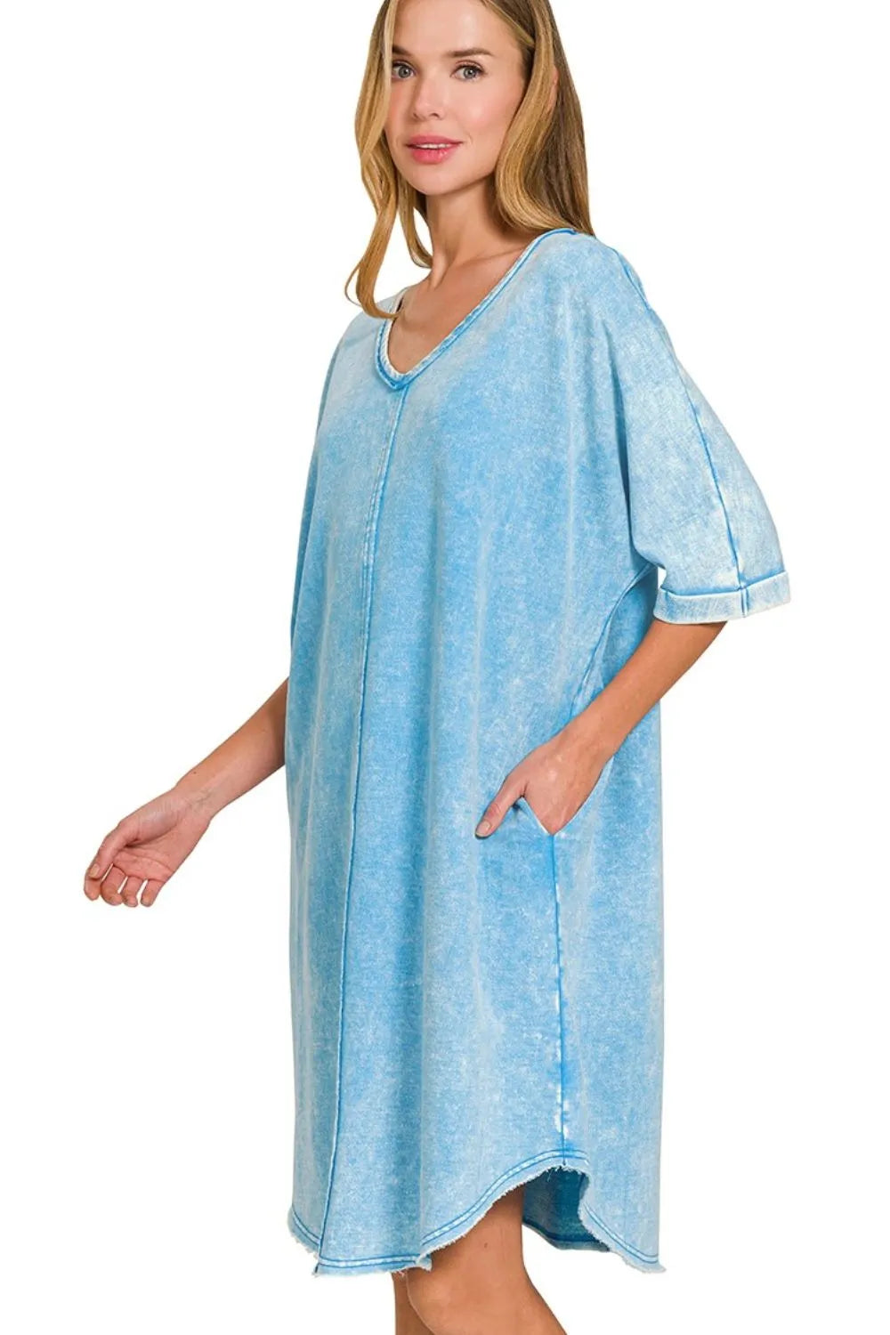 Zenana Acid-washed French Terry Tee Shirts Dress OutfitFlow