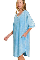 Zenana Acid-washed French Terry Tee Shirts Dress OutfitFlow