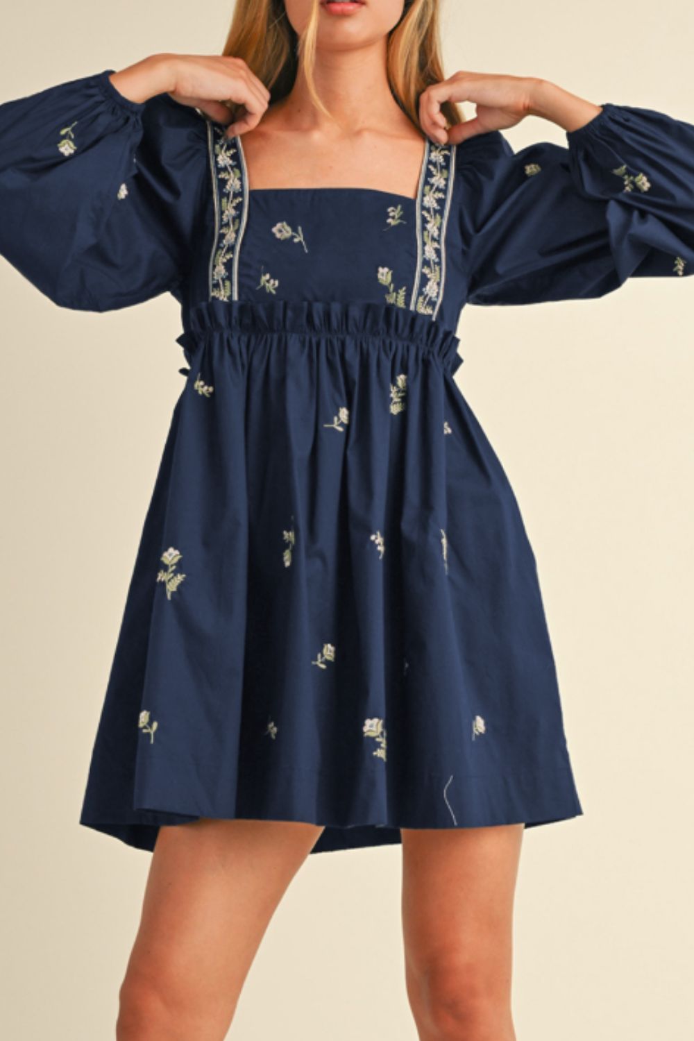 Floral Square Neck Balloon Sleeve Mini Dress