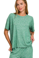 Zenana Soft Melange Short Sleeve Tee & Long Pants Set OutfitFlow