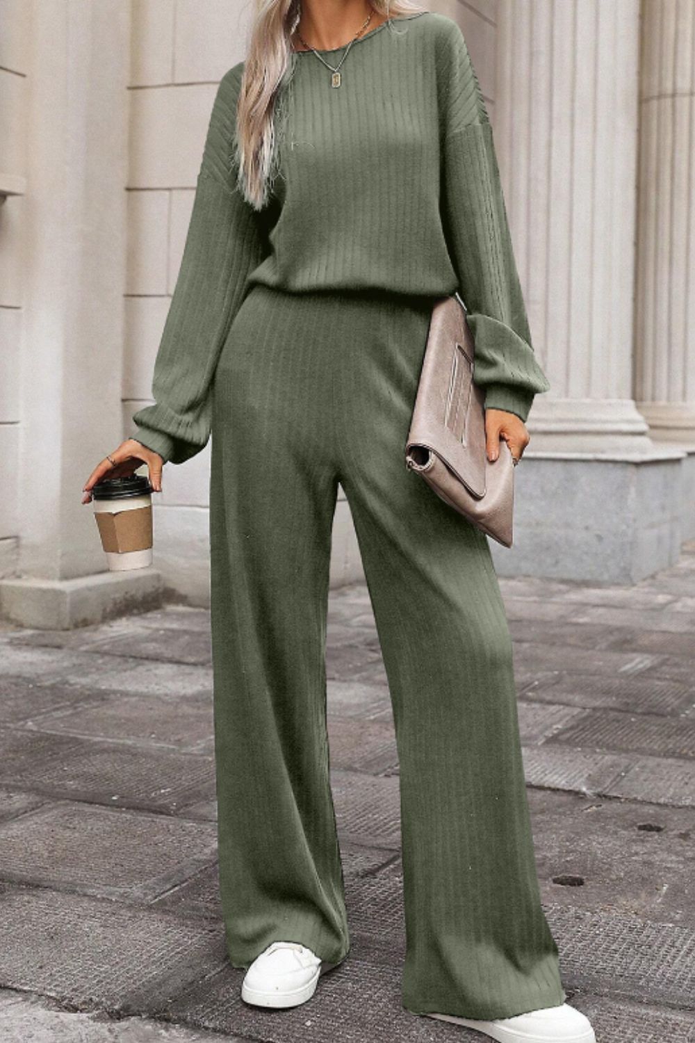 Outfit Flow - Round Neck Long Sleeve Jumpsuit