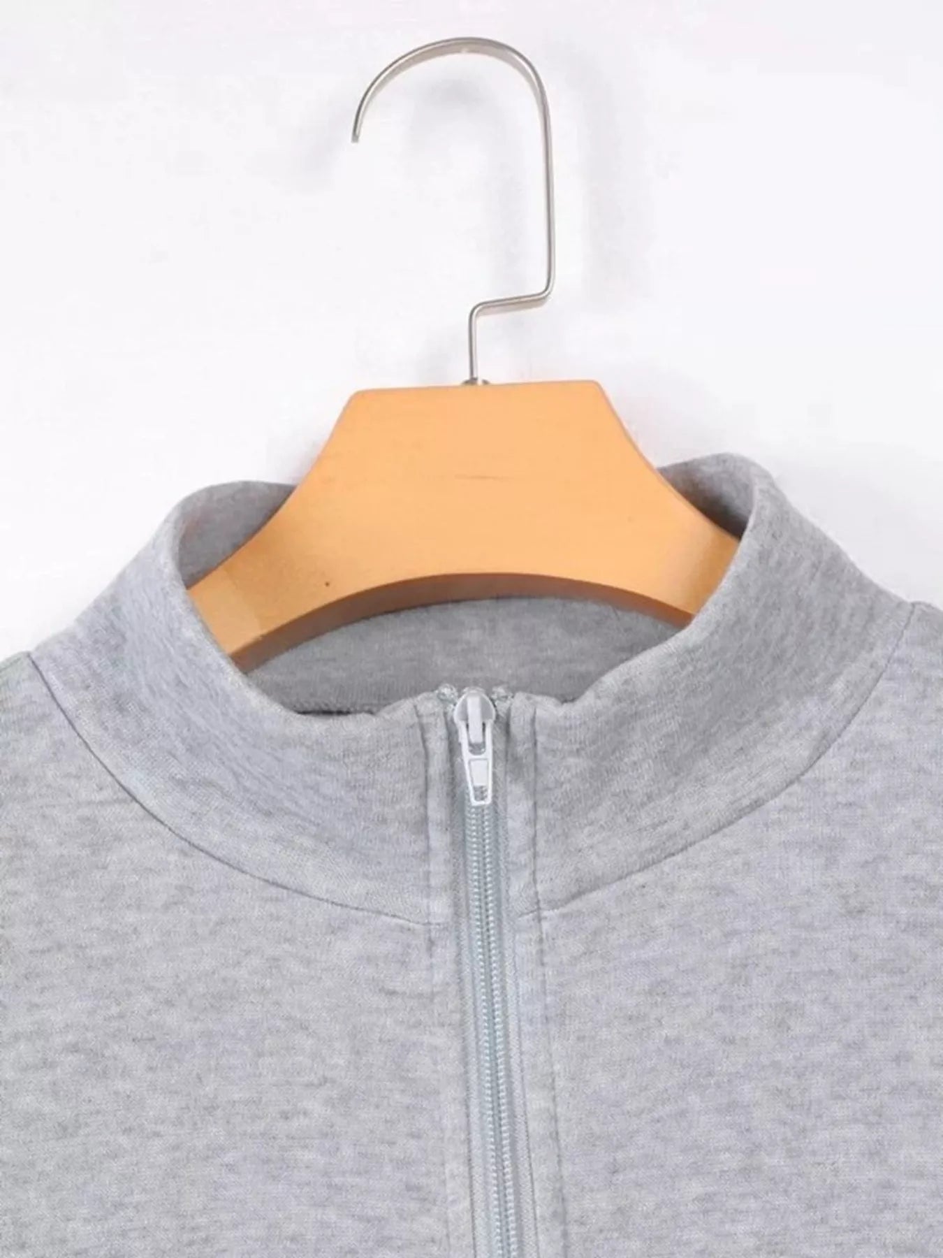 Zip-Up Collar Sweatshirt with Pocket OutfitFlow