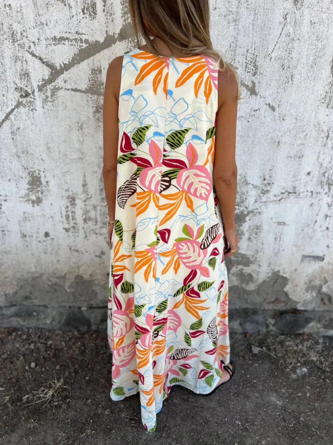 Full Size Printed V-Neck Sleeveless Dress Plus Size OutfitFlow