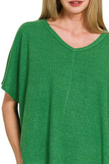 Zenana Ribbed V-Neck Short-Sleeve Knit Top OutfitFlow
