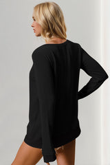 Outfit Flow - Double Take Corded Rib Thumbhole Cuff Round Neck T-Shirt