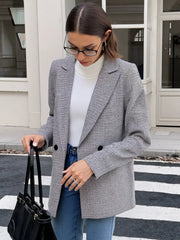 Houndstooth Patterned Double-Breasted Blazer OutfitFlow