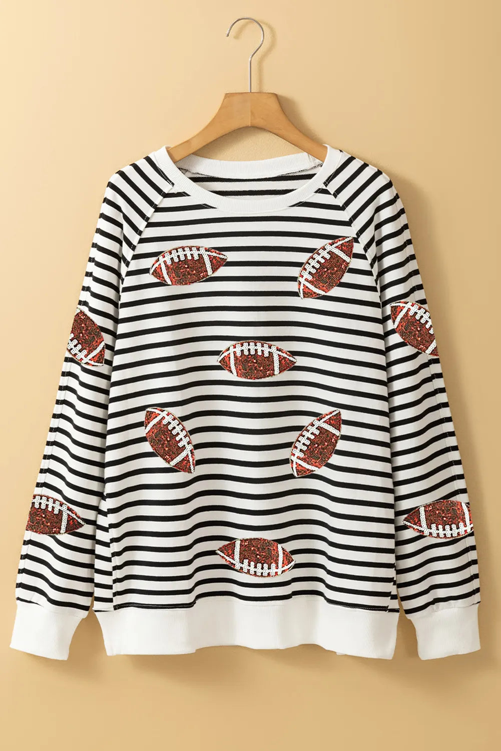 Outfit Flow - Sequin Football Striped Long Sleeve Sweatshirt