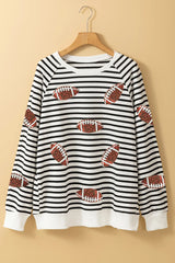 Outfit Flow - Sequin Football Striped Long Sleeve Sweatshirt