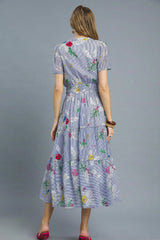 Umgee Smocked Waist Floral Short Sleeve Midi Dress OutfitFlow