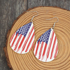 PU Leather US Flag Teardrop Shape Earrings OutfitFlow