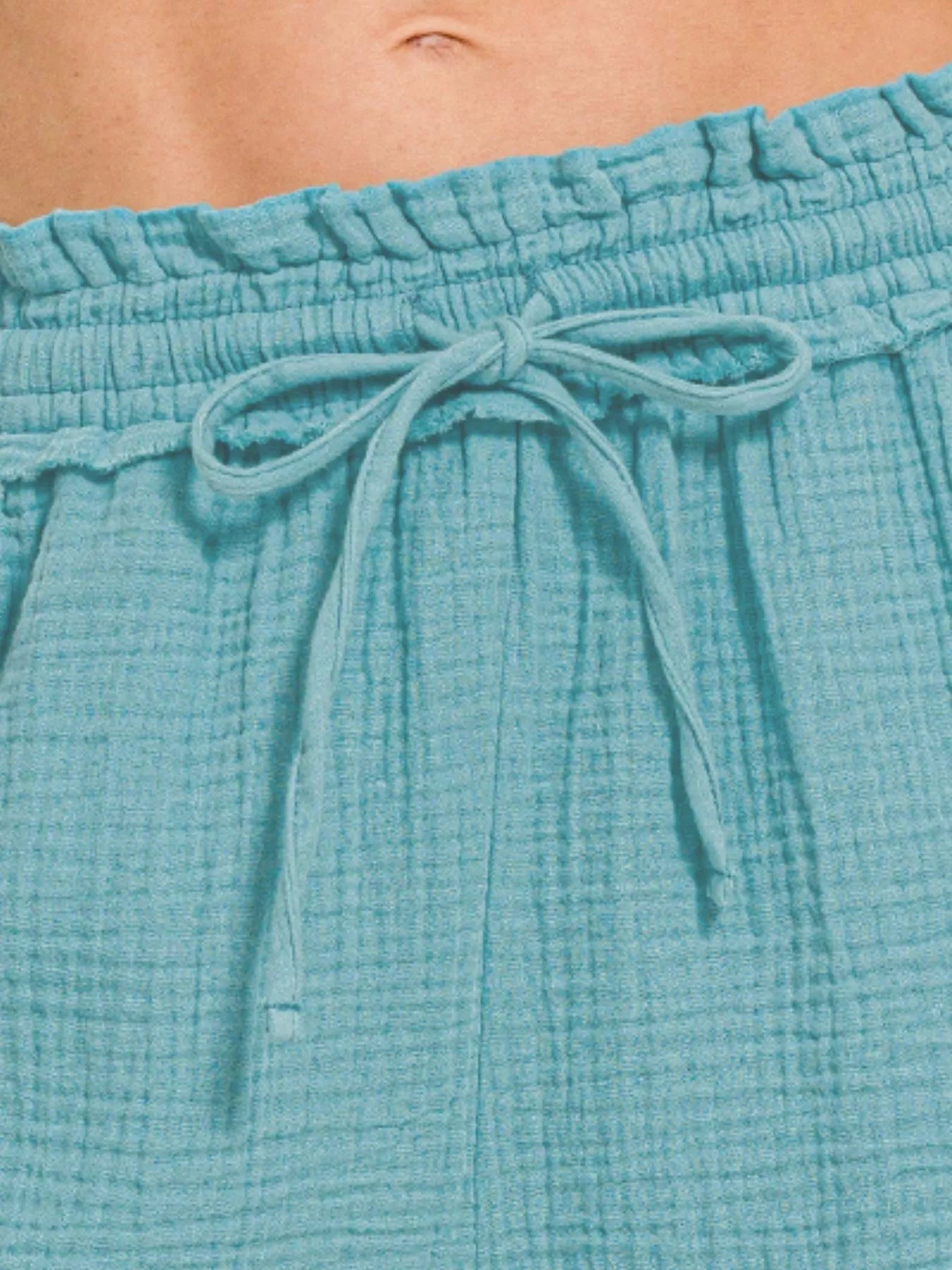 Zenana Double Gauze Drawstring Shorts OutfitFlow