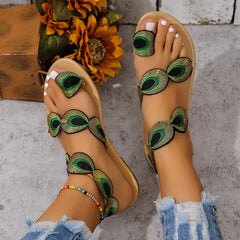 Toe Loop Flats Sandals Green OutfitFlow