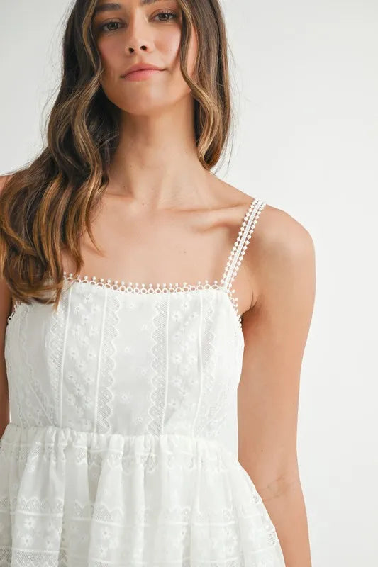 MABLE Eyelet Lace Babydoll Mini Cami Dress OutfitFlow