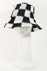 Fame Checkered Pattern Knit Bucket Hat OutfitFlow