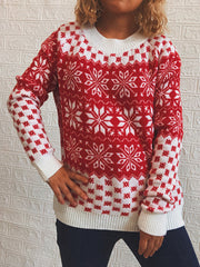 Snowflake Pattern Long Sleeve Sweater White OutfitFlow