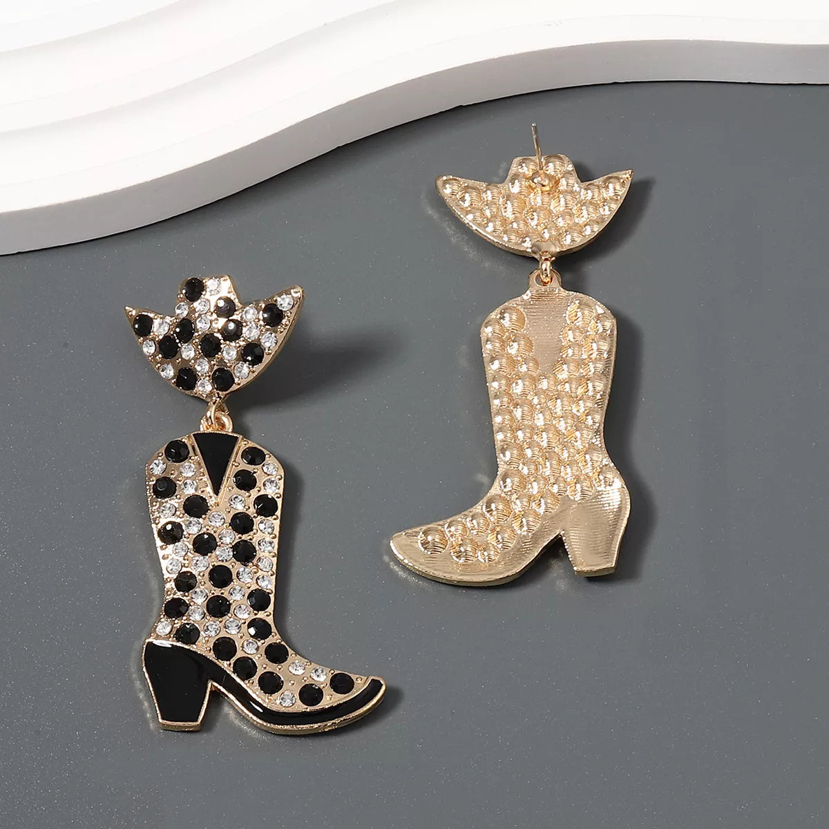 Rhinestone Cowboy Boot Dangle Earrings OutfitFlow