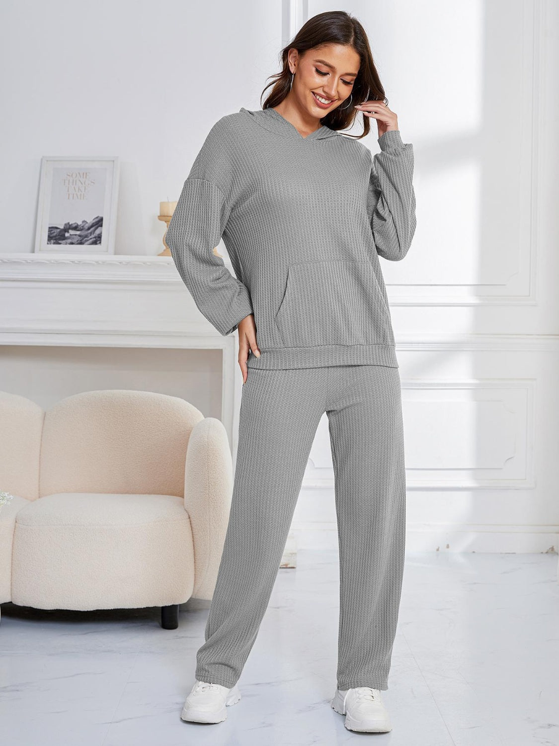 Dropped Shoulder Long Sleeve Hoodie and Pants Set