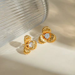 Stainless Steel Zircon Flower Shape Earrings OutfitFlow