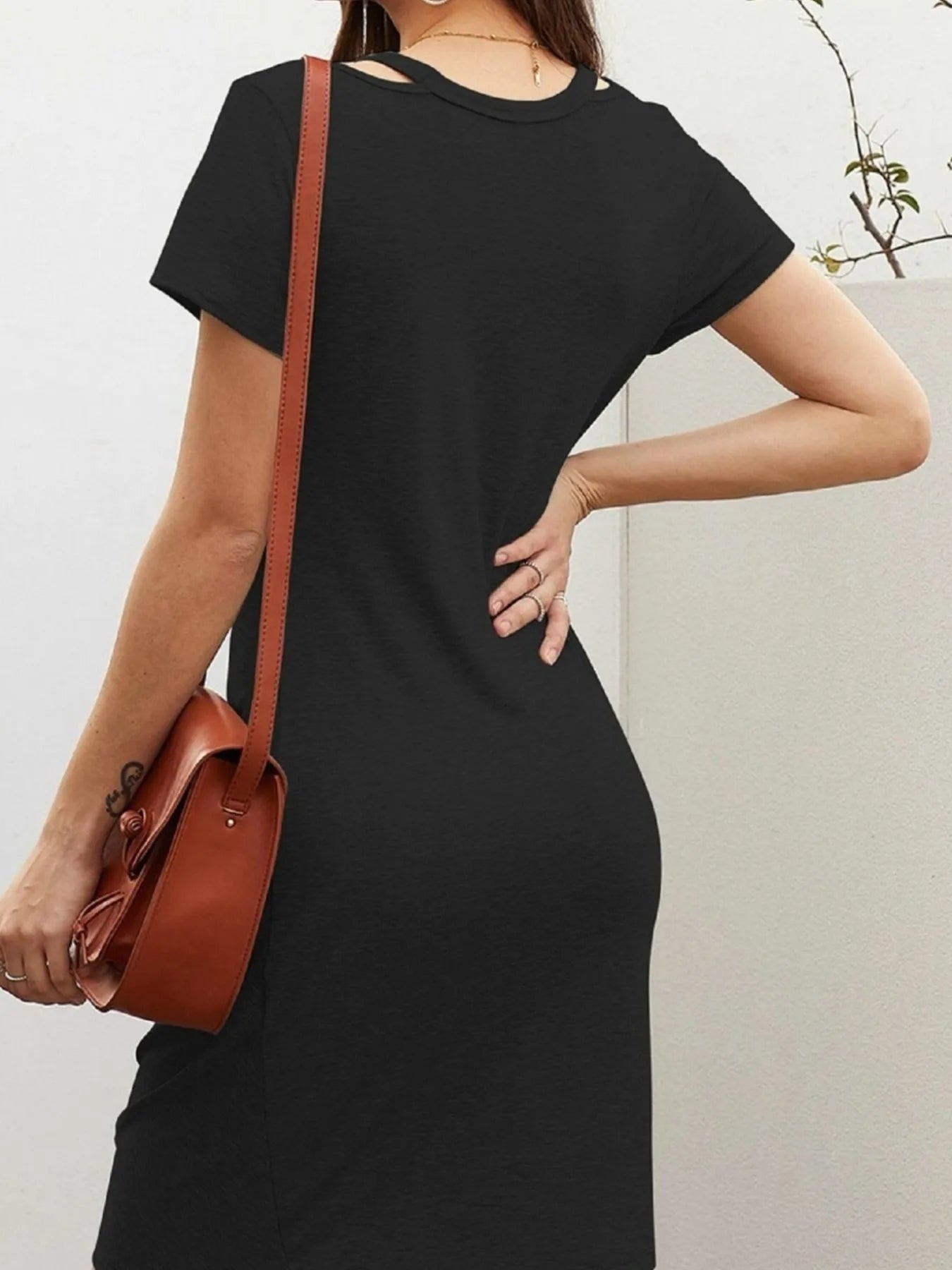 V-Neck Twisted Knot T-Shirt Dress OutfitFlow
