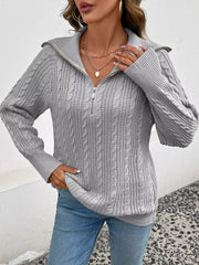 Cable Knit Half Zip Sweater Gray Trendsi