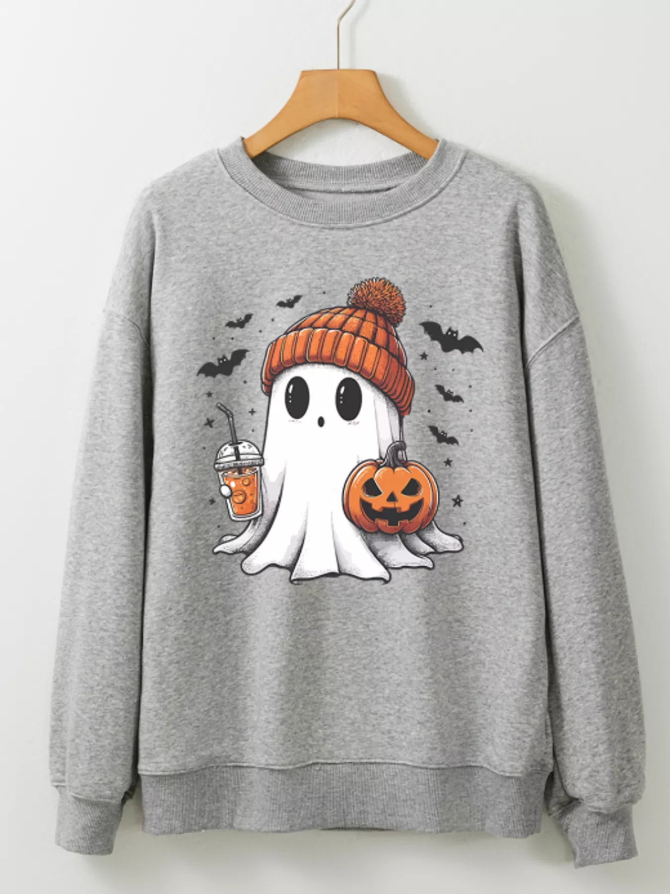 Halloween Ghost Round Neck Sweatshirt OutfitFlow
