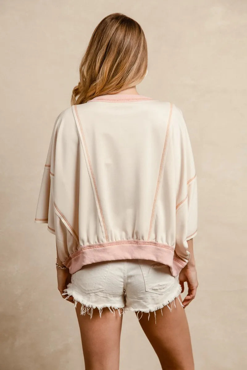 BiBi Leopard Print Texas Patchwork Overlock Stitch Top OutfitFlow