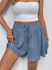 Swiss Dot Lace Up Shorts Light Blue OutfitFlow