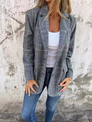 Full Size Plaid Single-Breasted Long Sleeve Blazer Plus Size Trendsi