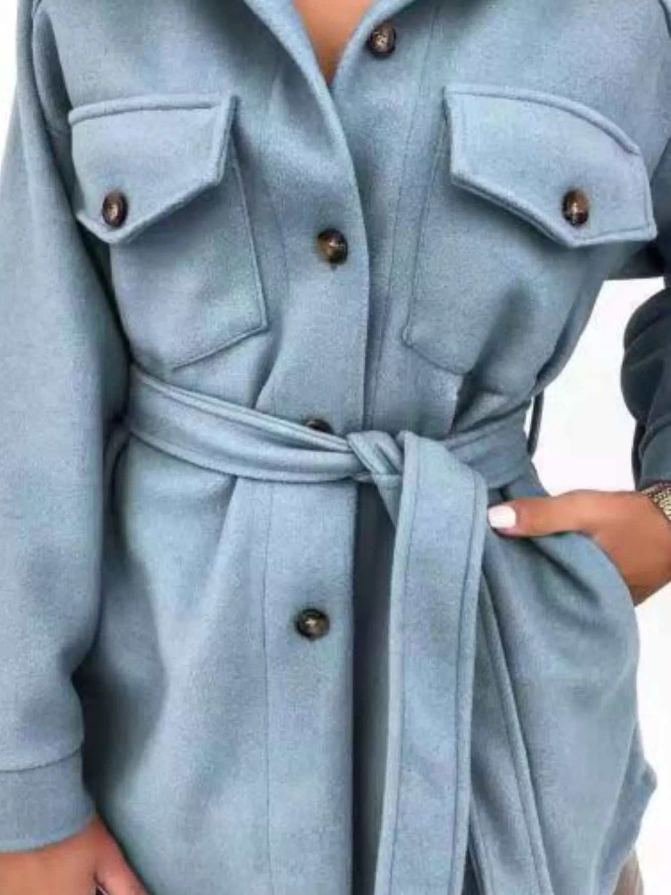 Button-Down Tie Waist Coat OutfitFlow